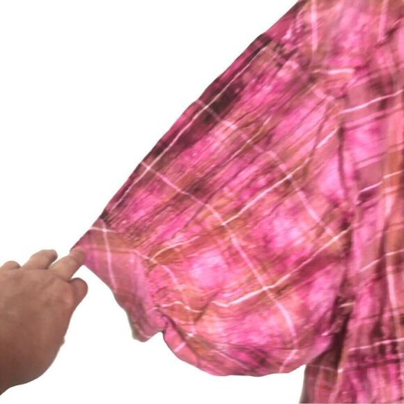 Anthropologie Plaid Oversized Fuchsia Pink Blouse - Picture 8 of 13